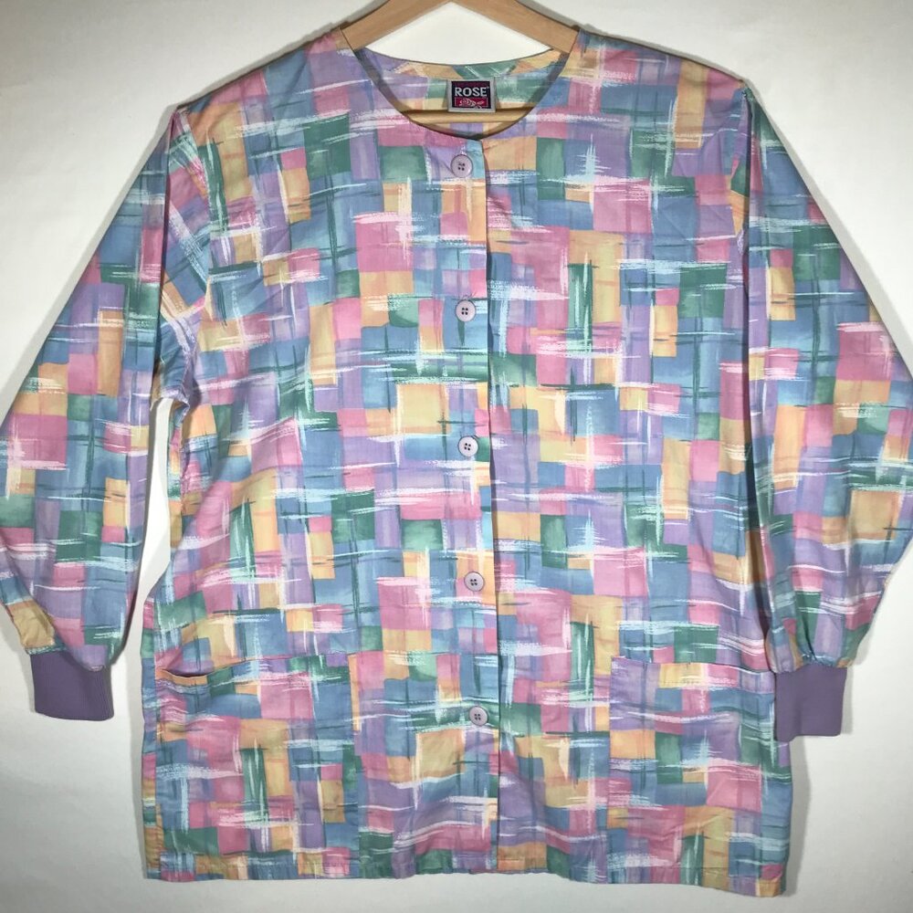 Los Angeles Rose Adult Large Multicolor Long Sleeve Button Up Scrub Jacket